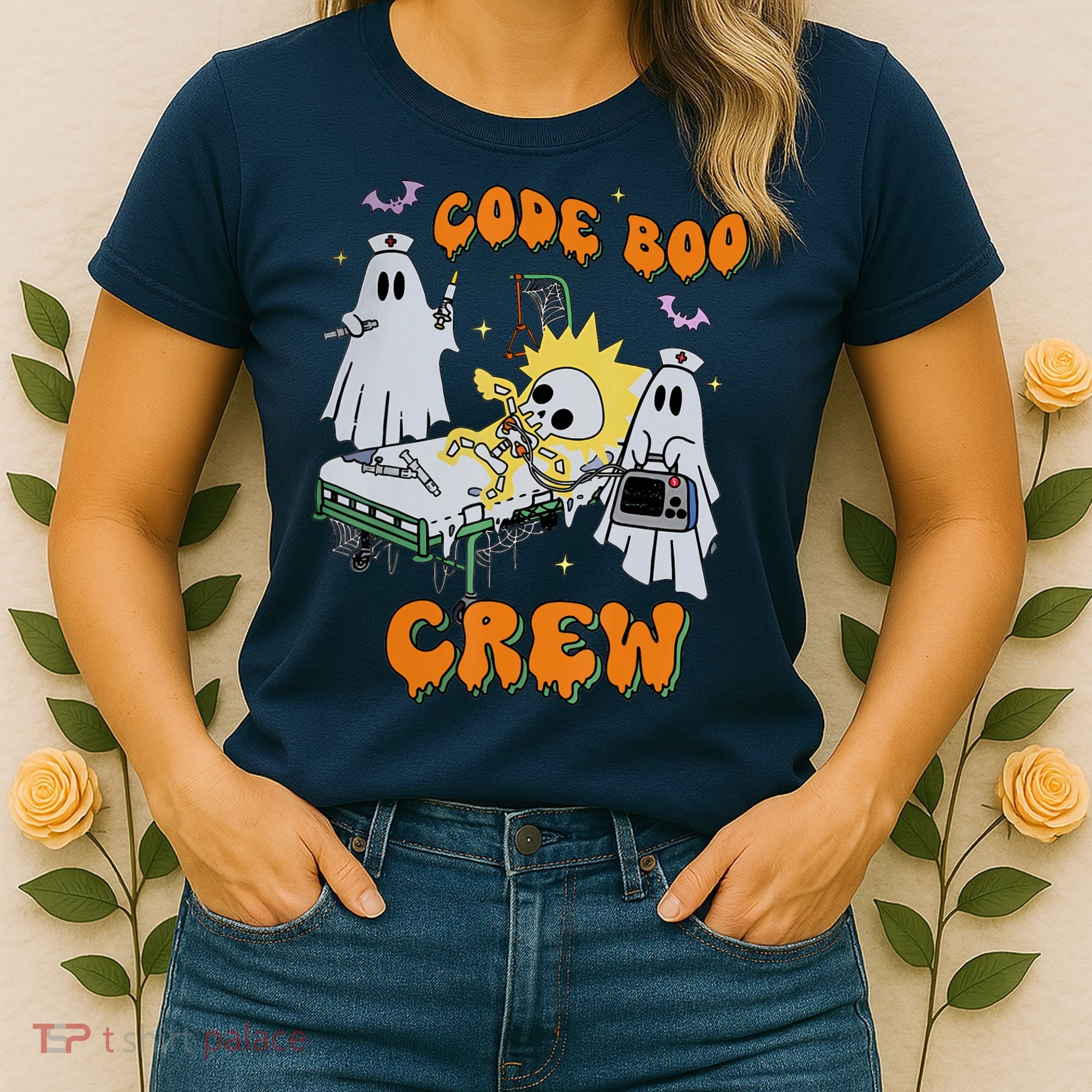 Code Boo Crew Funny Ghost Nurse Halloween Costume Women's T-Shirt