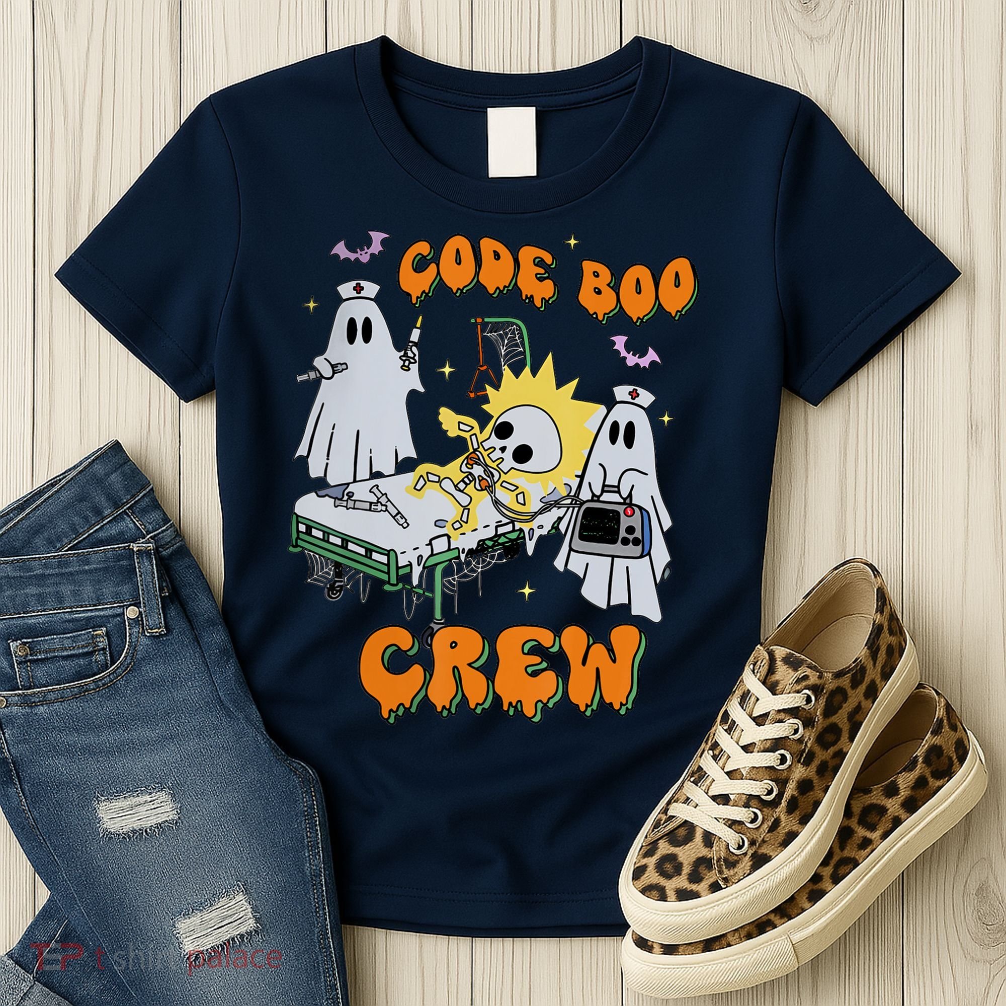 Code Boo Crew Funny Ghost Nurse Halloween Costume Women's T-Shirt