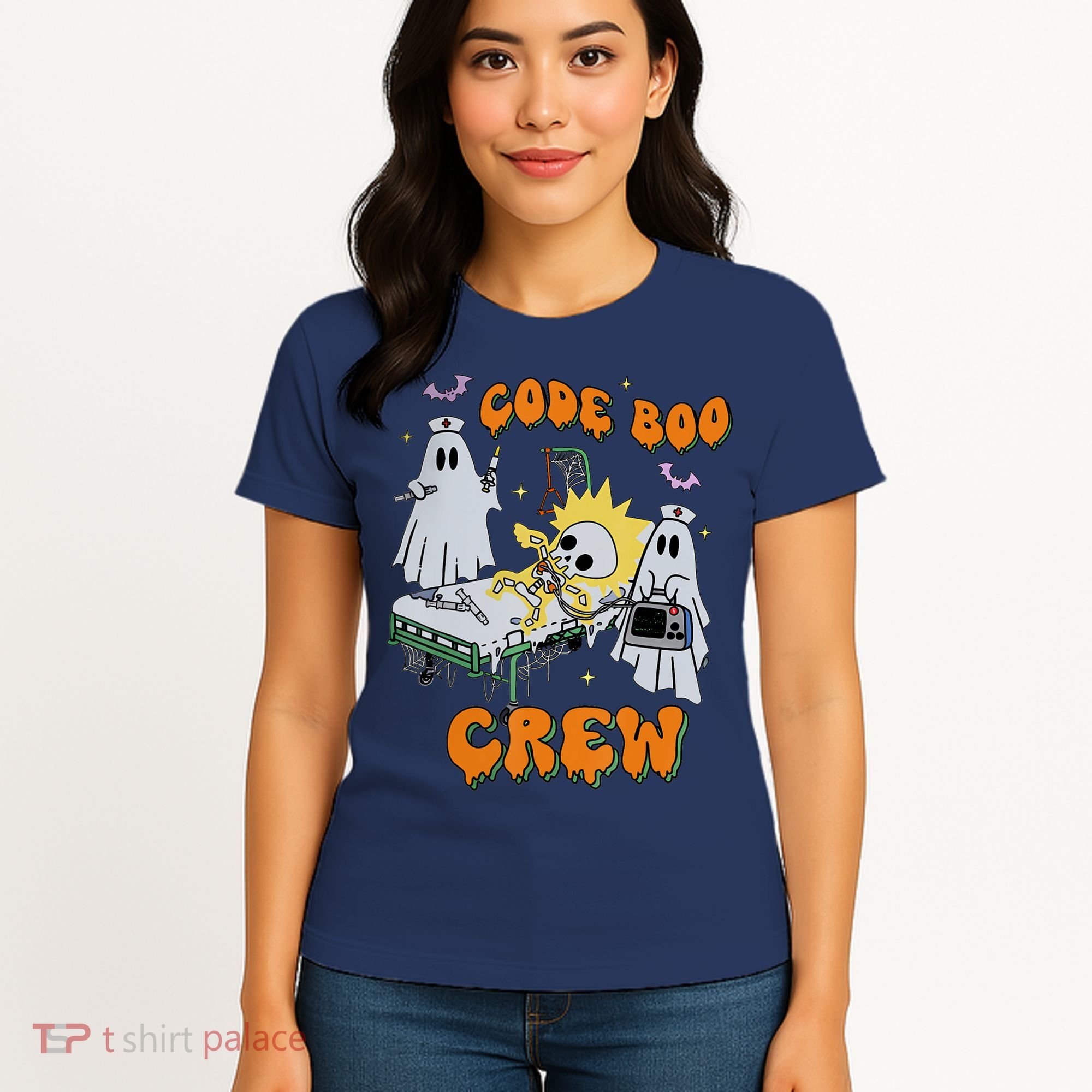 Code Boo Crew Funny Ghost Nurse Halloween Costume Women's T-Shirt