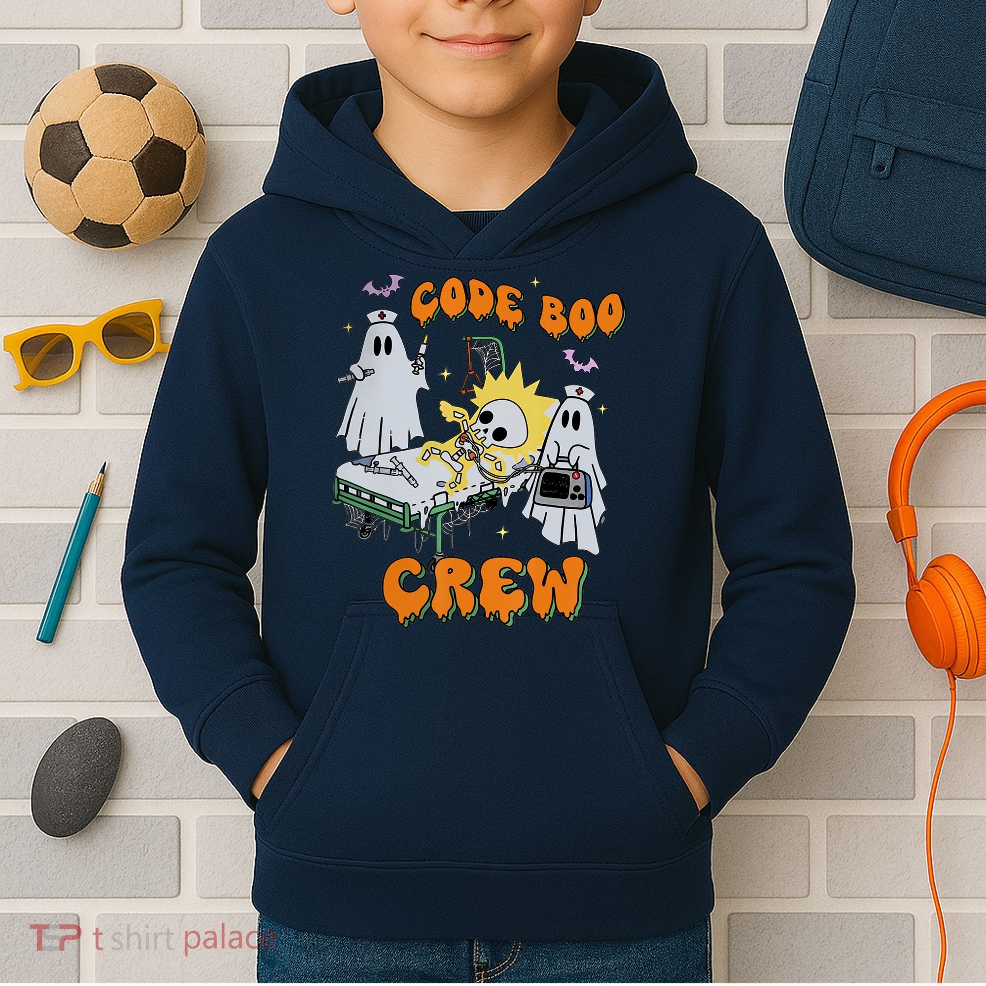 Code Boo Crew Funny Ghost Nurse Halloween Costume Kids Hoodie