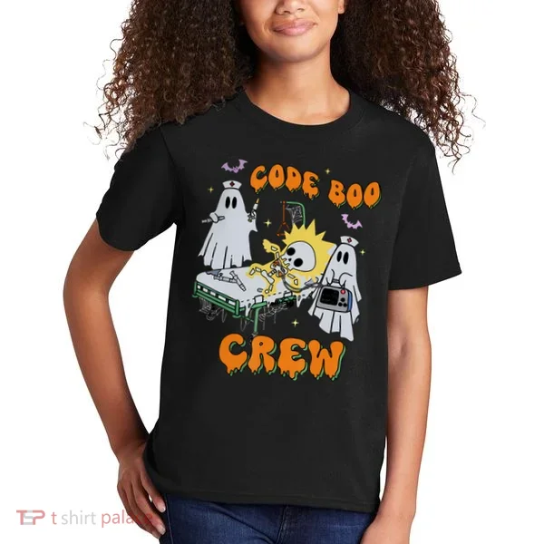 Code Boo Crew Funny Ghost Nurse Halloween Costume Kids T-Shirt