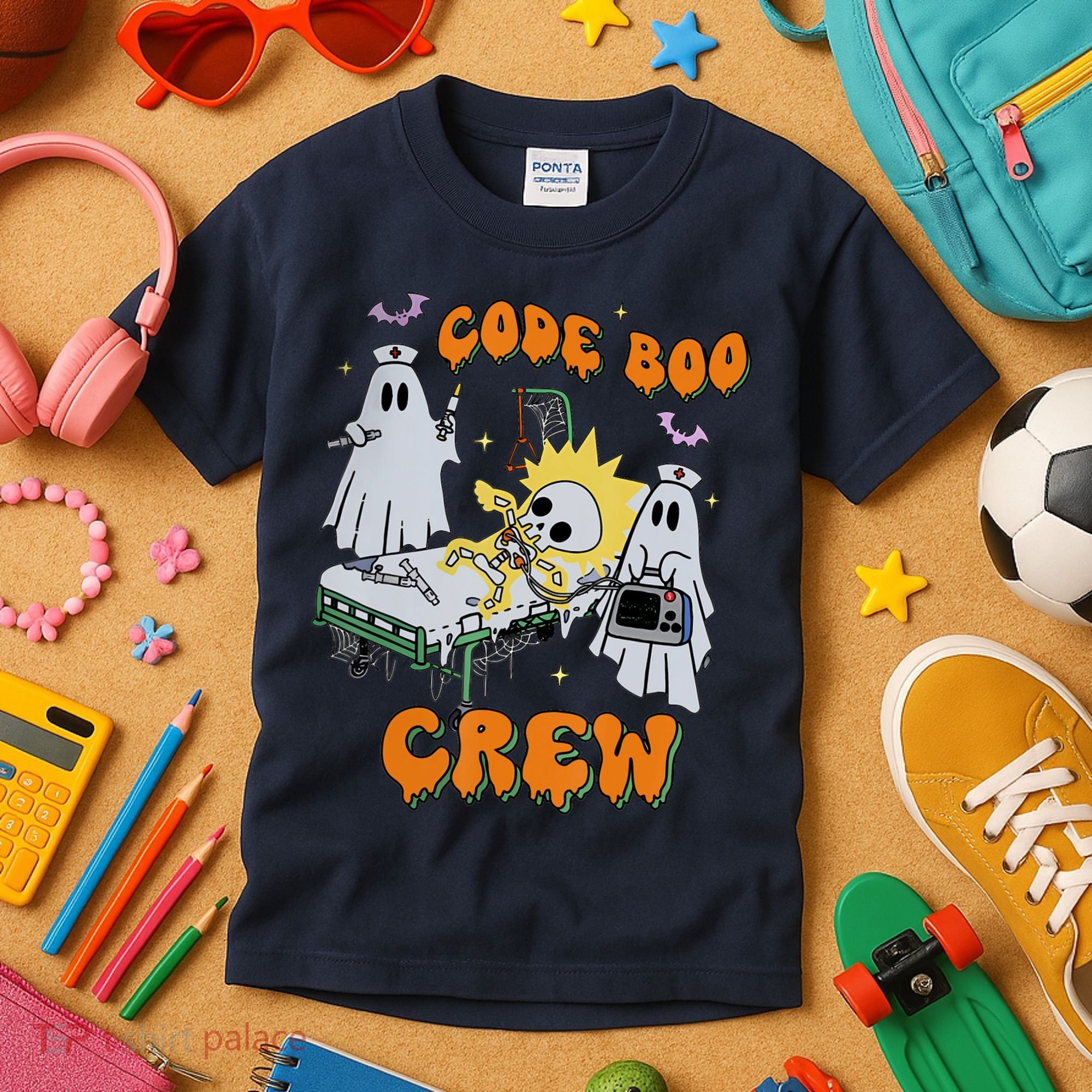 Code Boo Crew Funny Ghost Nurse Halloween Costume Kids T-Shirt