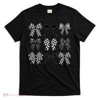 Coquette Bow Checkered Flag Race Car Racing Women Cute T-Shirt thumb 0