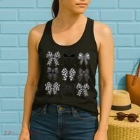 Coquette Bow Checkered Flag Race Car Racing Women Cute Women's Tank Top thumb 2