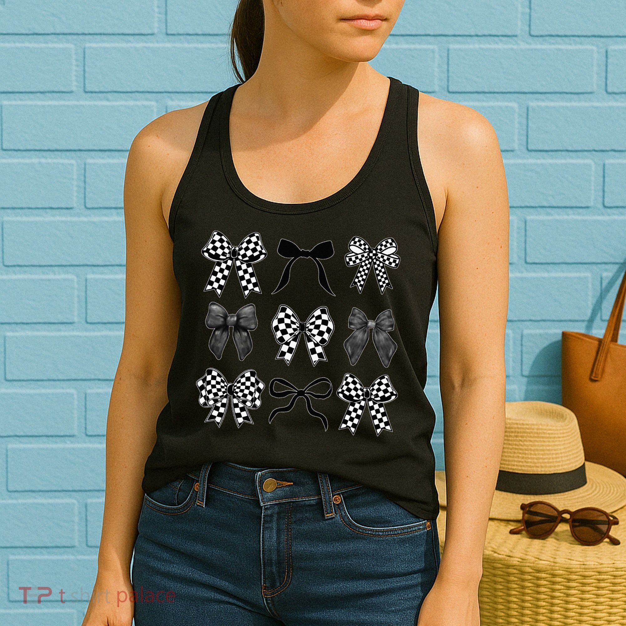 Coquette Bow Checkered Flag Race Car Racing Women Cute Women's Tank Top