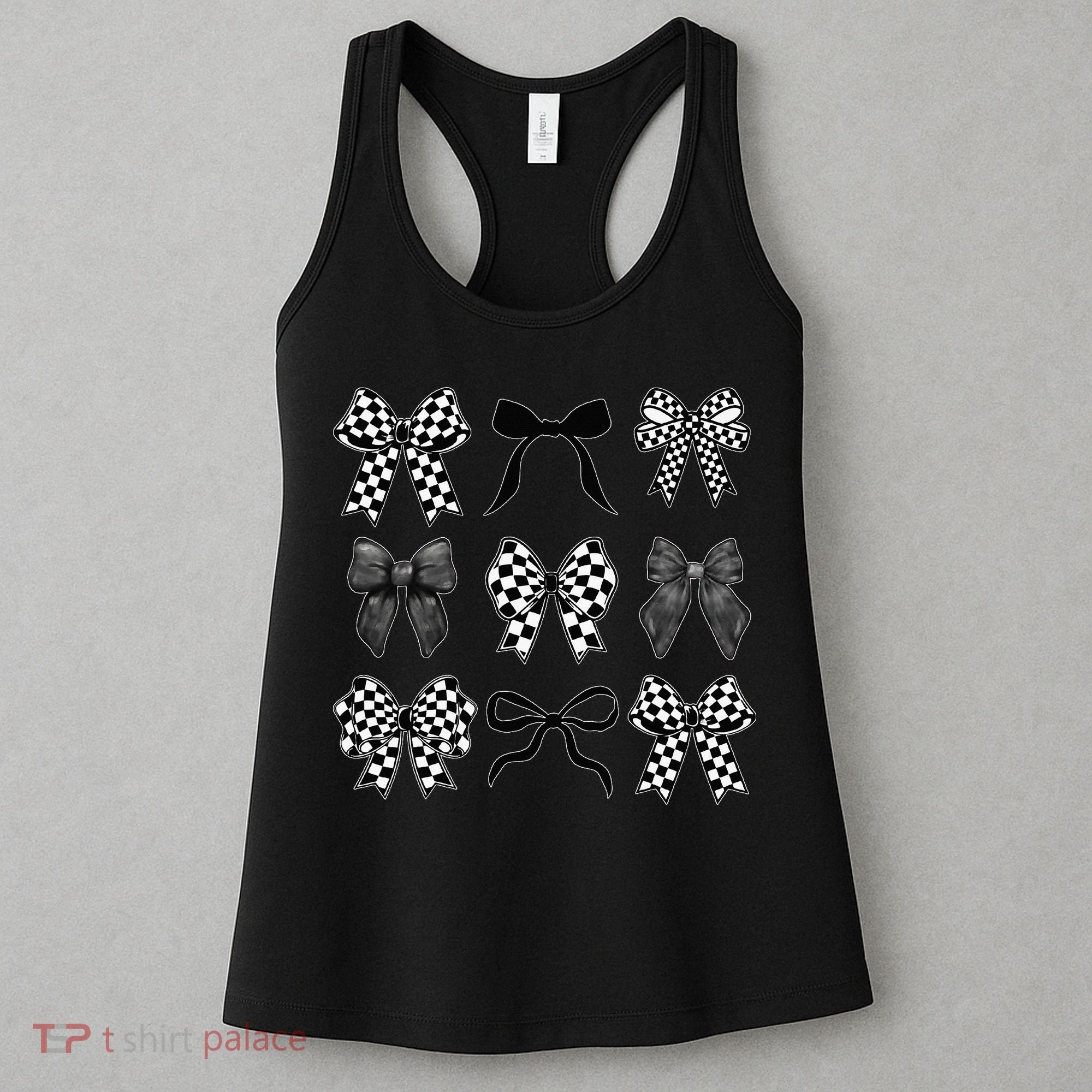 Coquette Bow Checkered Flag Race Car Racing Women Cute Women's Tank Top