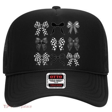 Coquette Bow Checkered Flag Race Car Racing Women Cute Hat