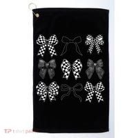 Coquette Bow Checkered Flag Race Car Racing Women Cute Golf Towel thumb 0