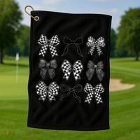 Coquette Bow Checkered Flag Race Car Racing Women Cute Golf Towel thumb 1