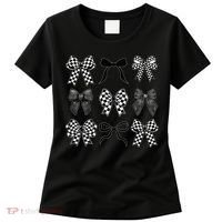 Coquette Bow Checkered Flag Race Car Racing Women Cute Women's T-Shirt thumb 0