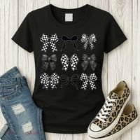 Coquette Bow Checkered Flag Race Car Racing Women Cute Women's T-Shirt thumb 3