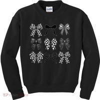 Coquette Bow Checkered Flag Race Car Racing Women Cute Kids Sweatshirt thumb 0