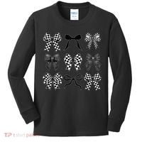 Coquette Bow Checkered Flag Race Car Racing Women Cute Kids Long Sleeve Shirt thumb 0