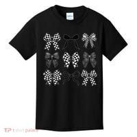 Coquette Bow Checkered Flag Race Car Racing Women Cute Kids T-Shirt thumb 0