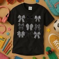 Coquette Bow Checkered Flag Race Car Racing Women Cute Kids T-Shirt thumb 3