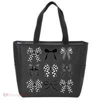 Coquette Bow Checkered Flag Race Car Racing Women Cute Tote Bag thumb 0