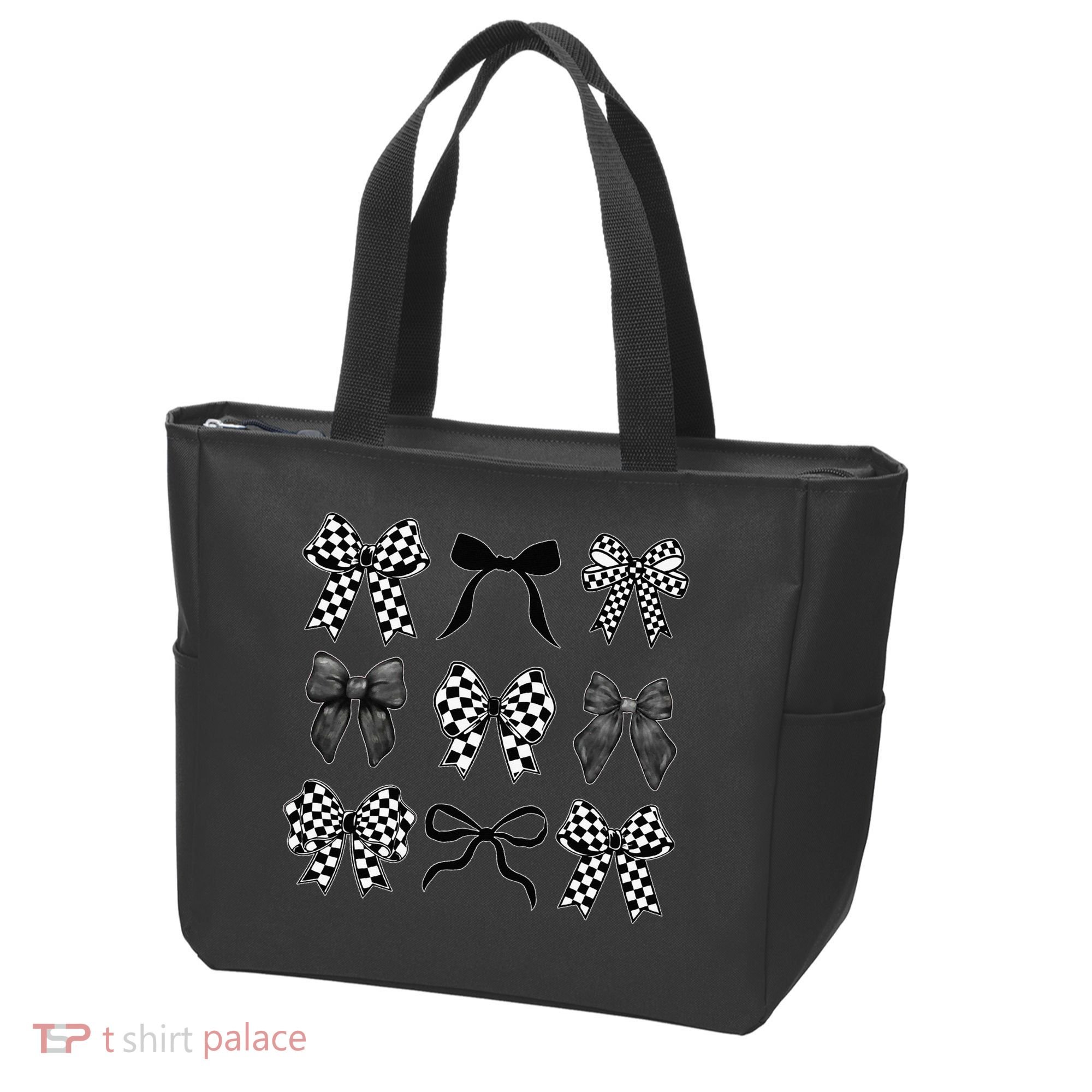 Coquette Bow Checkered Flag Race Car Racing Women Cute Tote Bag