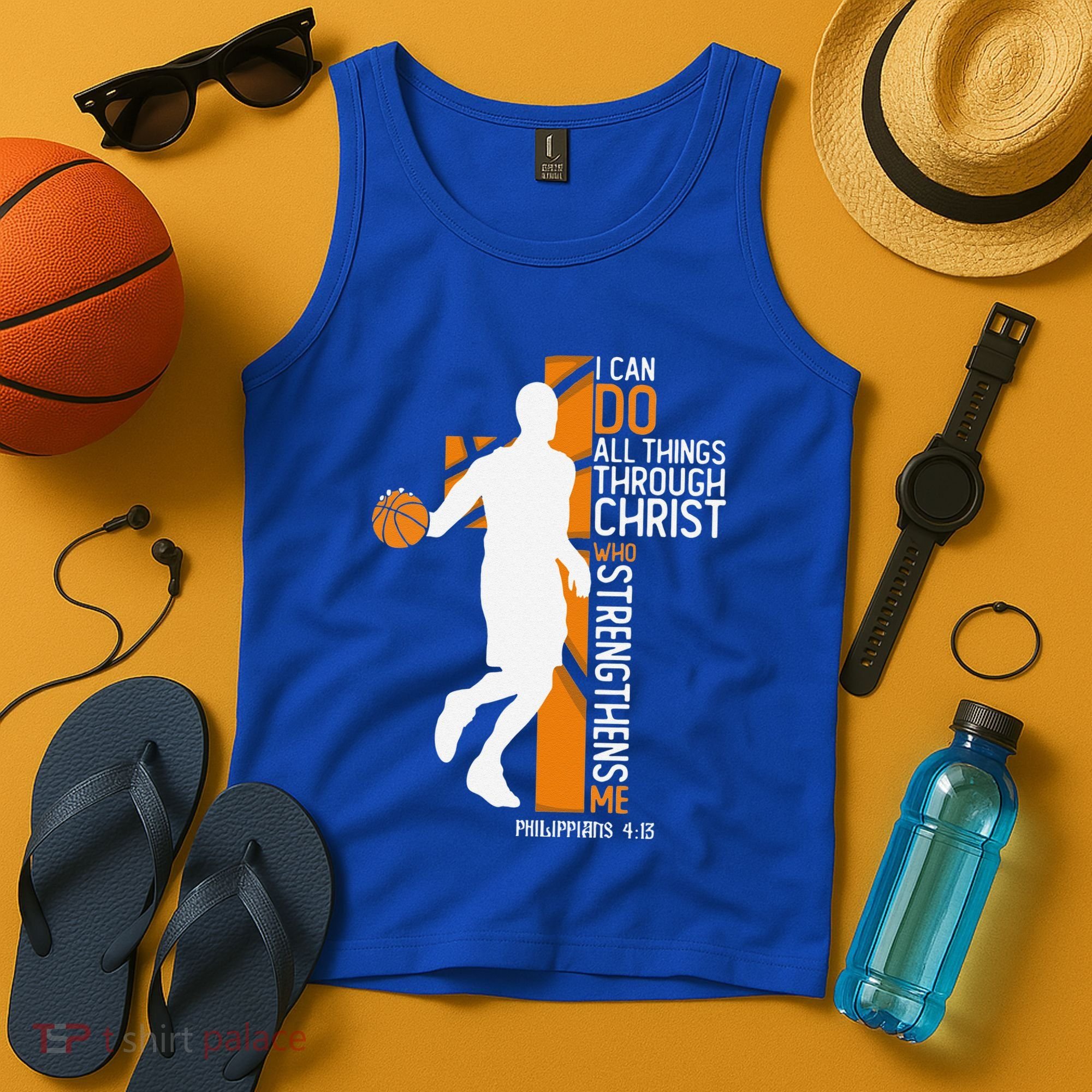 Christian Basketball Cross I Can Do All Things Through Jesus Tank Top
