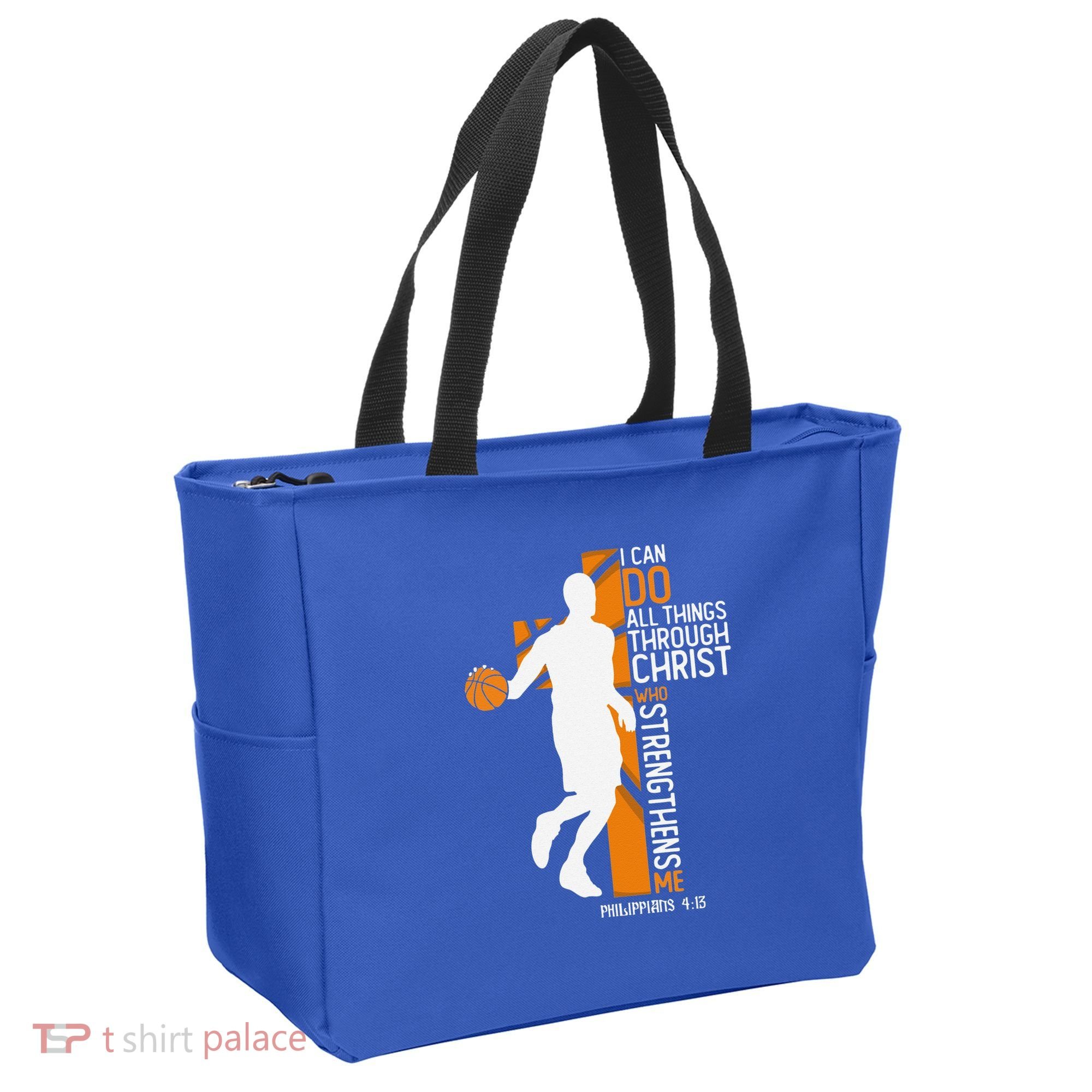 Christian Basketball Cross I Can Do All Things Through Jesus Tote Bag