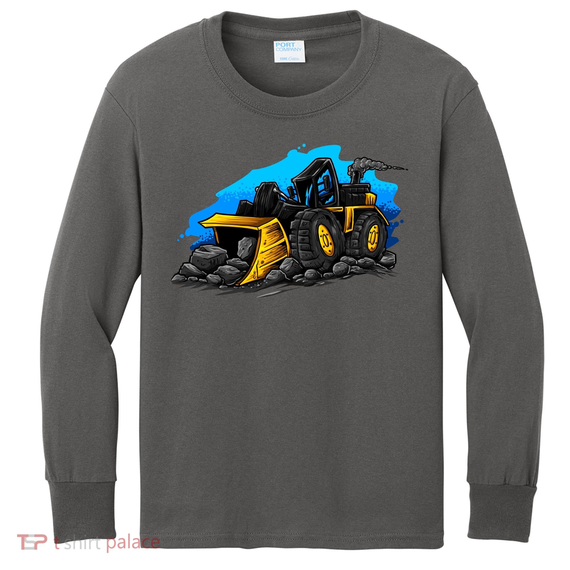 Cartoon Bulldozer Kids Long Sleeve Shirt