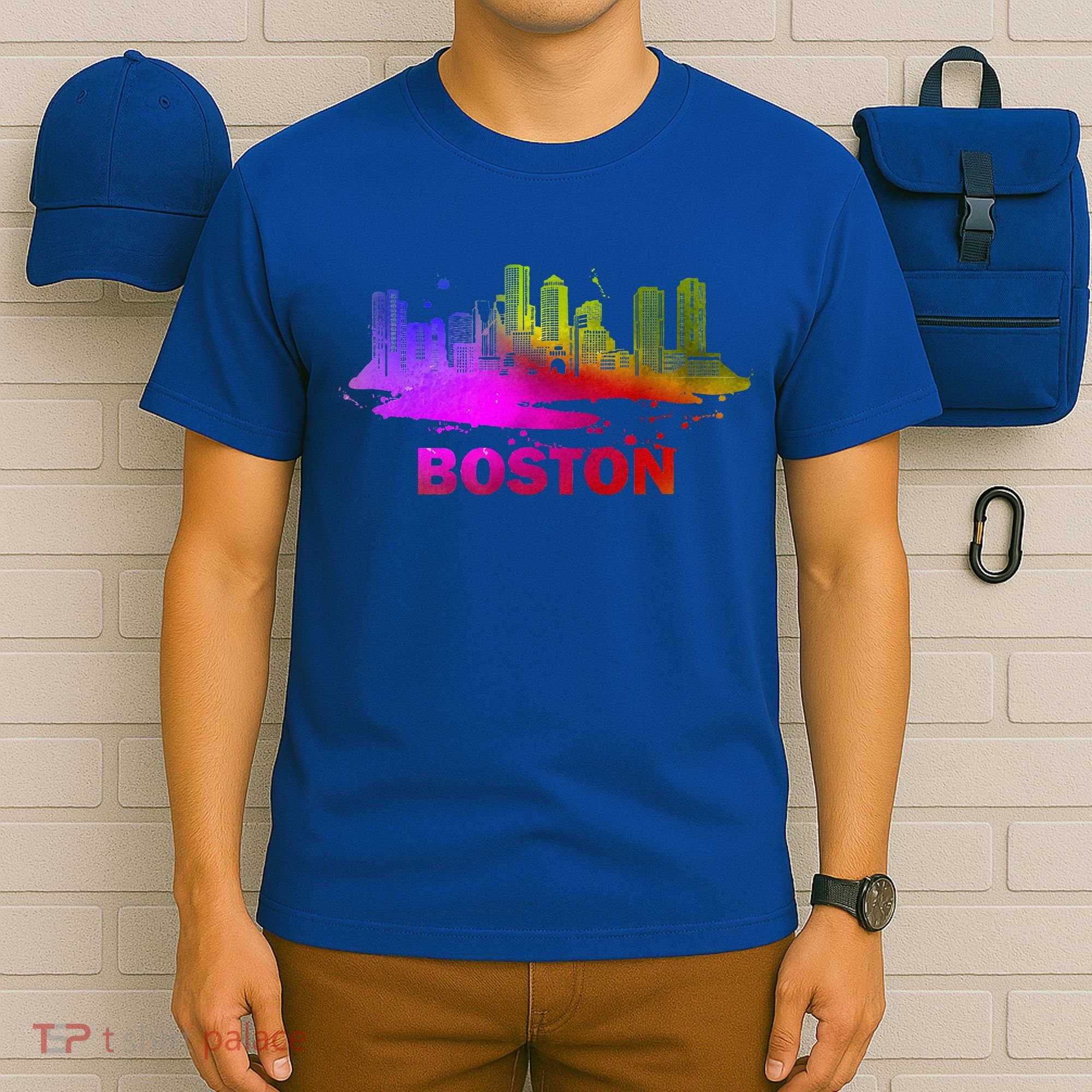 Colorful Boston Cityscape Boston Massachusetts Skyline T-Shirt