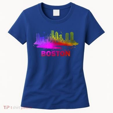 Colorful Boston Cityscape Boston Massachusetts Skyline Women's T-Shirt