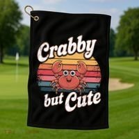Crabby But Cute Retro Crabbing Seafood Crabber Crabs Gift Golf Towel thumb 1