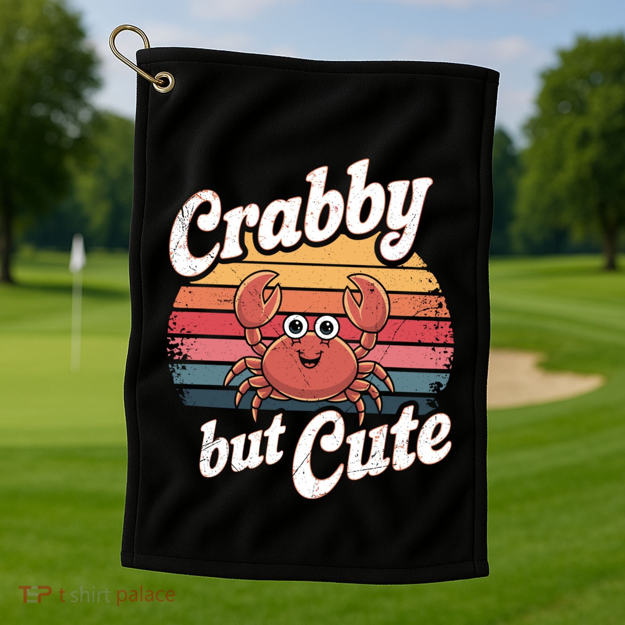 Crabby But Cute Retro Crabbing Seafood Crabber Crabs Gift Golf Towel