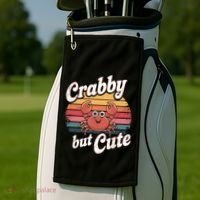 Crabby But Cute Retro Crabbing Seafood Crabber Crabs Gift Golf Towel thumb 2