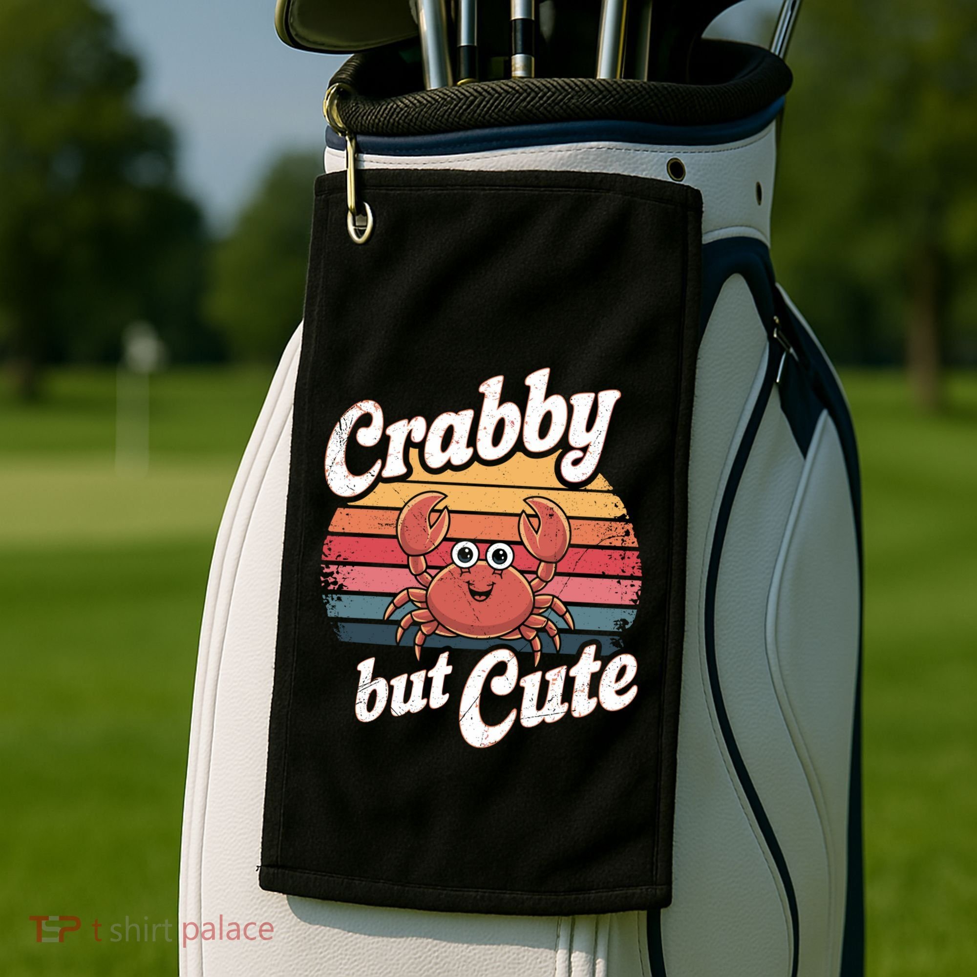 Crabby But Cute Retro Crabbing Seafood Crabber Crabs Gift Golf Towel