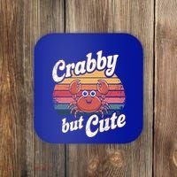 Crabby But Cute Retro Crabbing Seafood Crabber Crabs Gift Coaster thumb 0