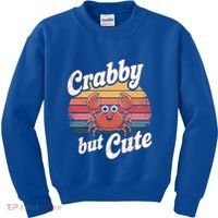 Crabby But Cute Retro Crabbing Seafood Crabber Crabs Gift Kids Sweatshirt thumb 0