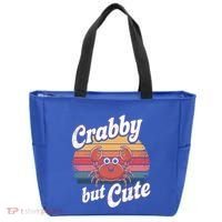 Crabby But Cute Retro Crabbing Seafood Crabber Crabs Gift Tote Bag thumb 0