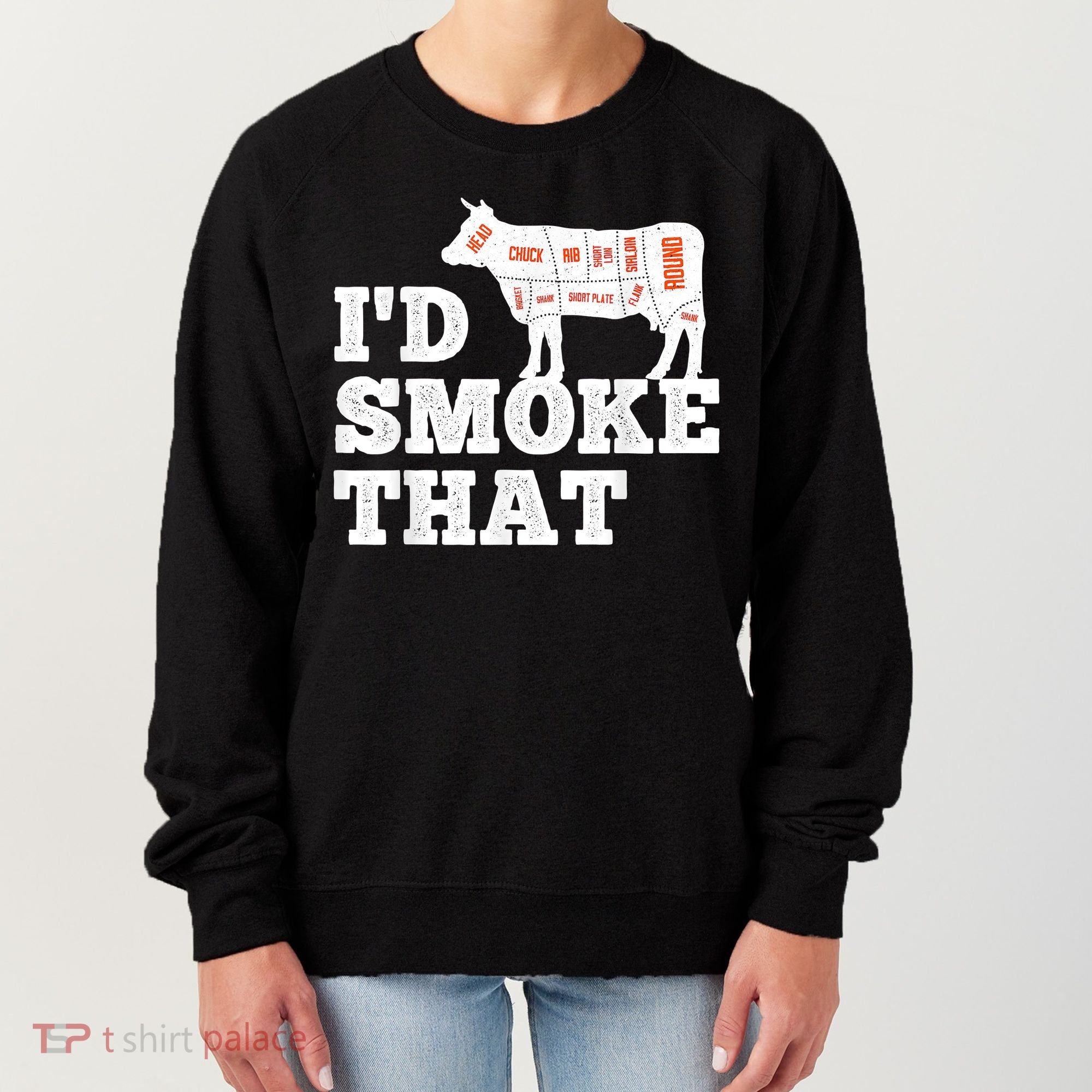 Chef Butcher Cook BBQ I'd Smoke That Funny Barbecue Cow Women's Sweatshirt