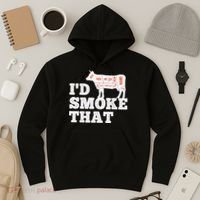Chef Butcher Cook BBQ I'd Smoke That Funny Barbecue Cow Hoodie thumb 3