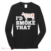 Chef Butcher Cook BBQ I'd Smoke That Funny Barbecue Cow Long Sleeve Shirt thumb 0
