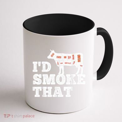 Chef Butcher Cook BBQ I'd Smoke That Funny Barbecue Cow Coffee Mug back