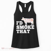 Chef Butcher Cook BBQ I'd Smoke That Funny Barbecue Cow Women's Tank Top thumb 0