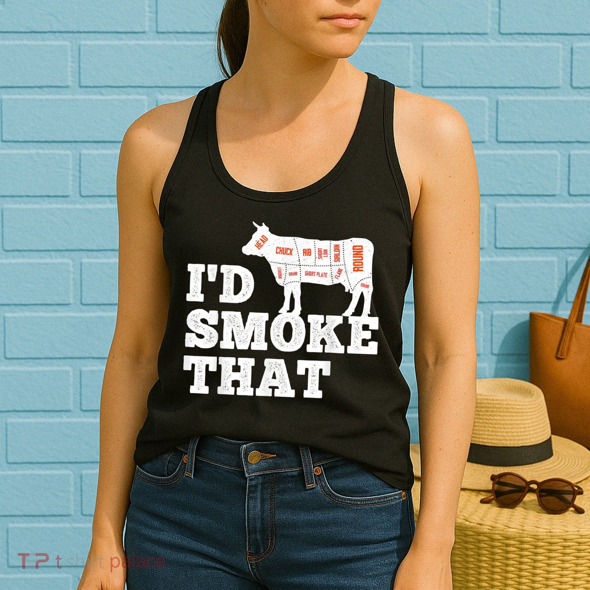 Chef Butcher Cook BBQ I'd Smoke That Funny Barbecue Cow Women's Tank Top