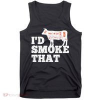 Chef Butcher Cook BBQ I'd Smoke That Funny Barbecue Cow Tank Top thumb 0