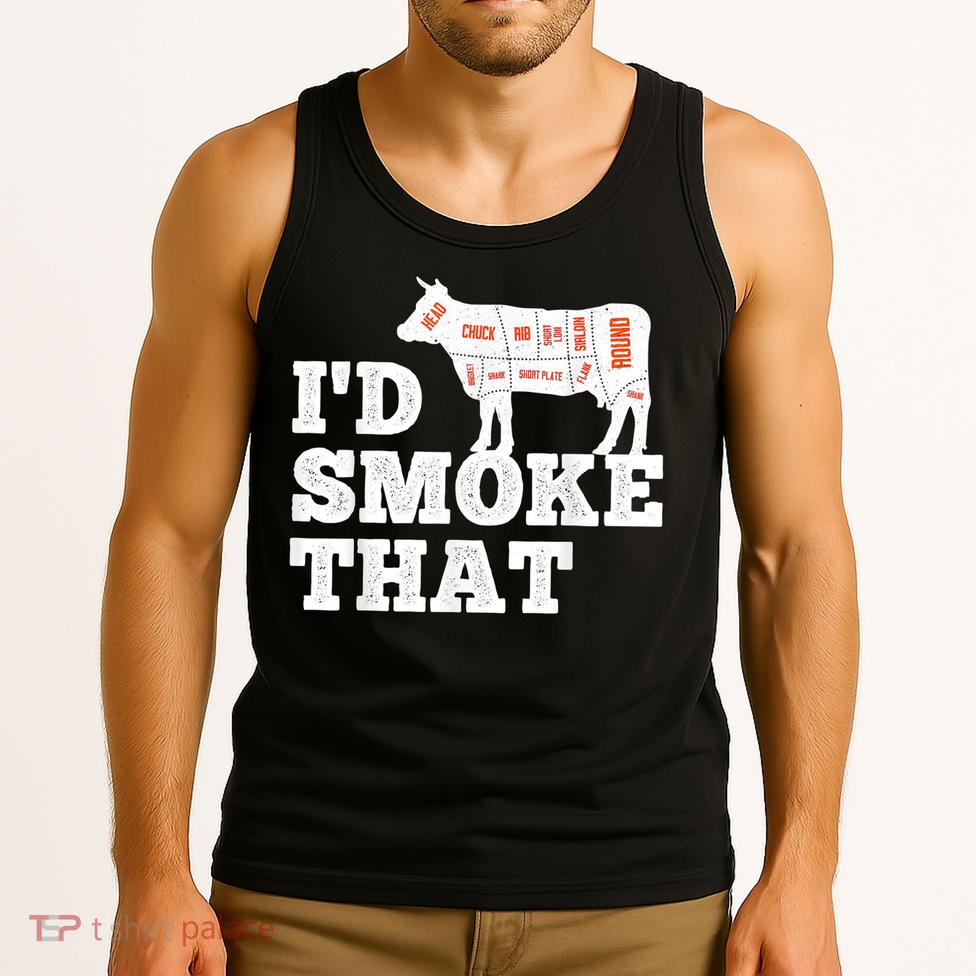 Chef Butcher Cook BBQ I'd Smoke That Funny Barbecue Cow Tank Top