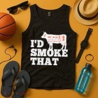 Chef Butcher Cook BBQ I'd Smoke That Funny Barbecue Cow Tank Top thumb 4