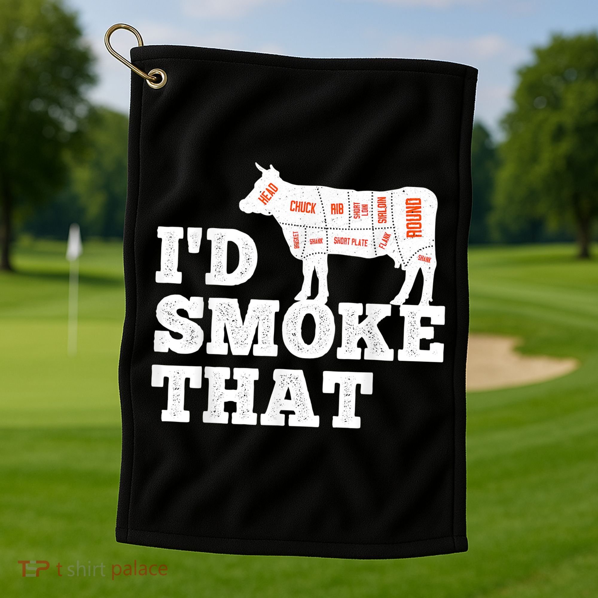 Chef Butcher Cook BBQ I'd Smoke That Funny Barbecue Cow Golf Towel