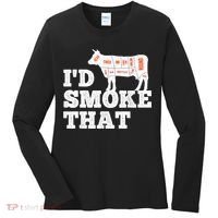 Chef Butcher Cook BBQ I'd Smoke That Funny Barbecue Cow Women's Long Sleeve Shirt thumb 0