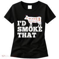 Chef Butcher Cook BBQ I'd Smoke That Funny Barbecue Cow Women's T-Shirt thumb 0