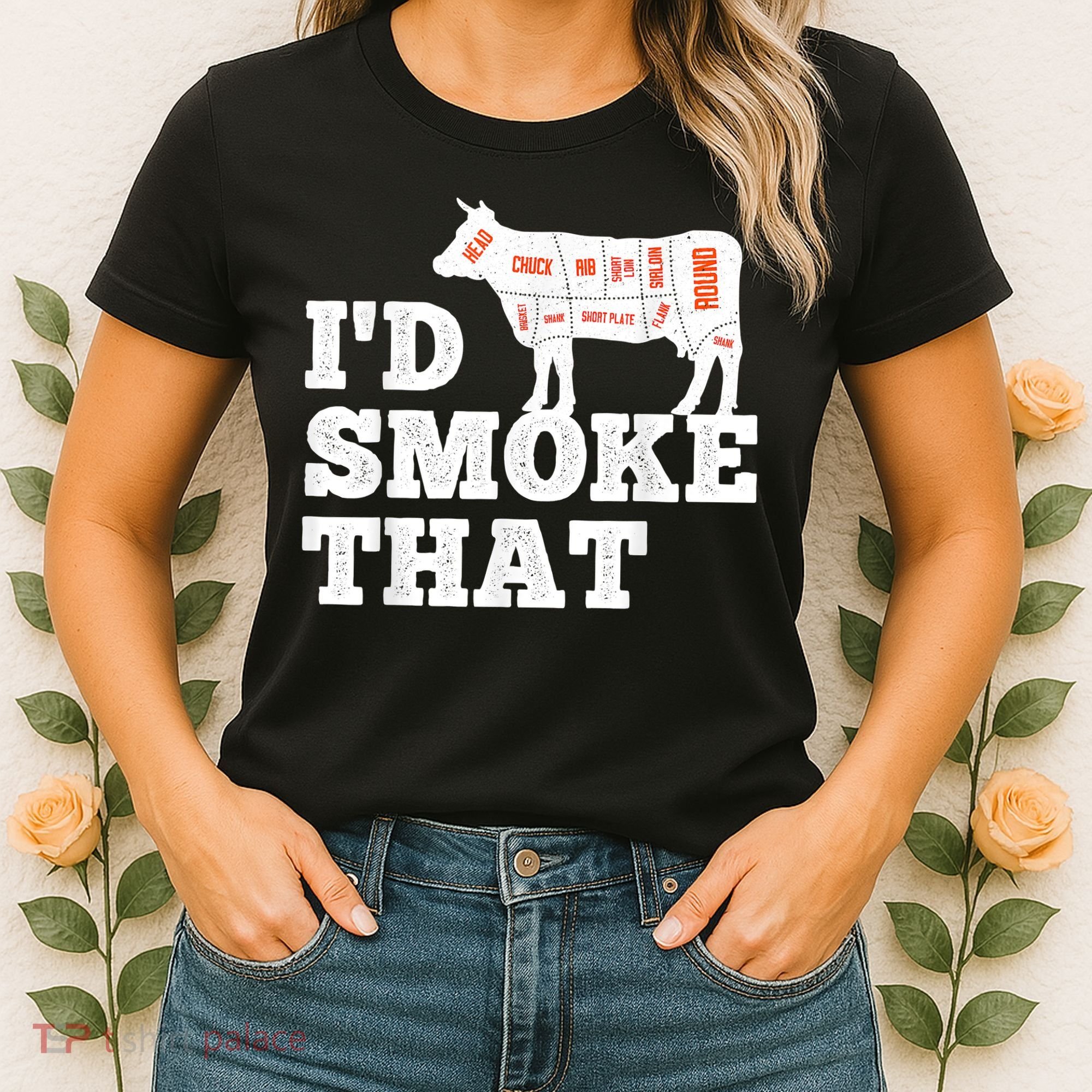 Chef Butcher Cook BBQ I'd Smoke That Funny Barbecue Cow Women's T-Shirt