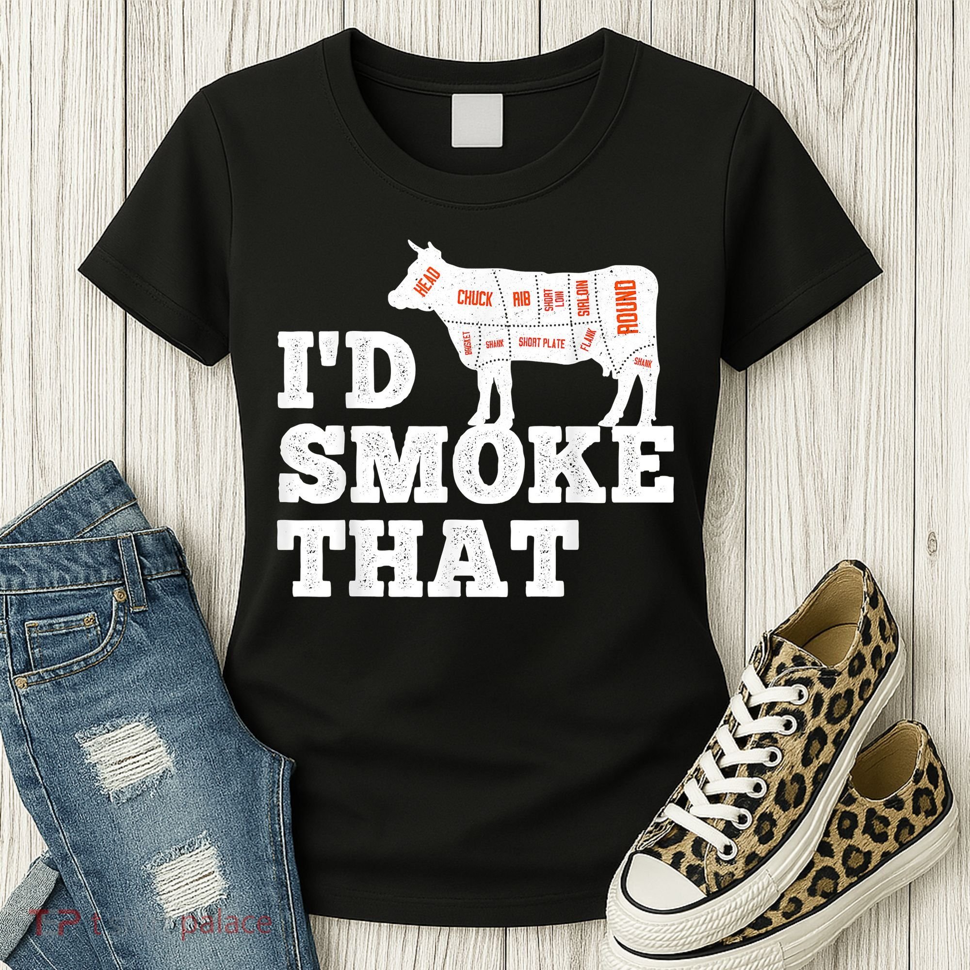 Chef Butcher Cook BBQ I'd Smoke That Funny Barbecue Cow Women's T-Shirt