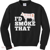 Chef Butcher Cook BBQ I'd Smoke That Funny Barbecue Cow Kids Sweatshirt thumb 0