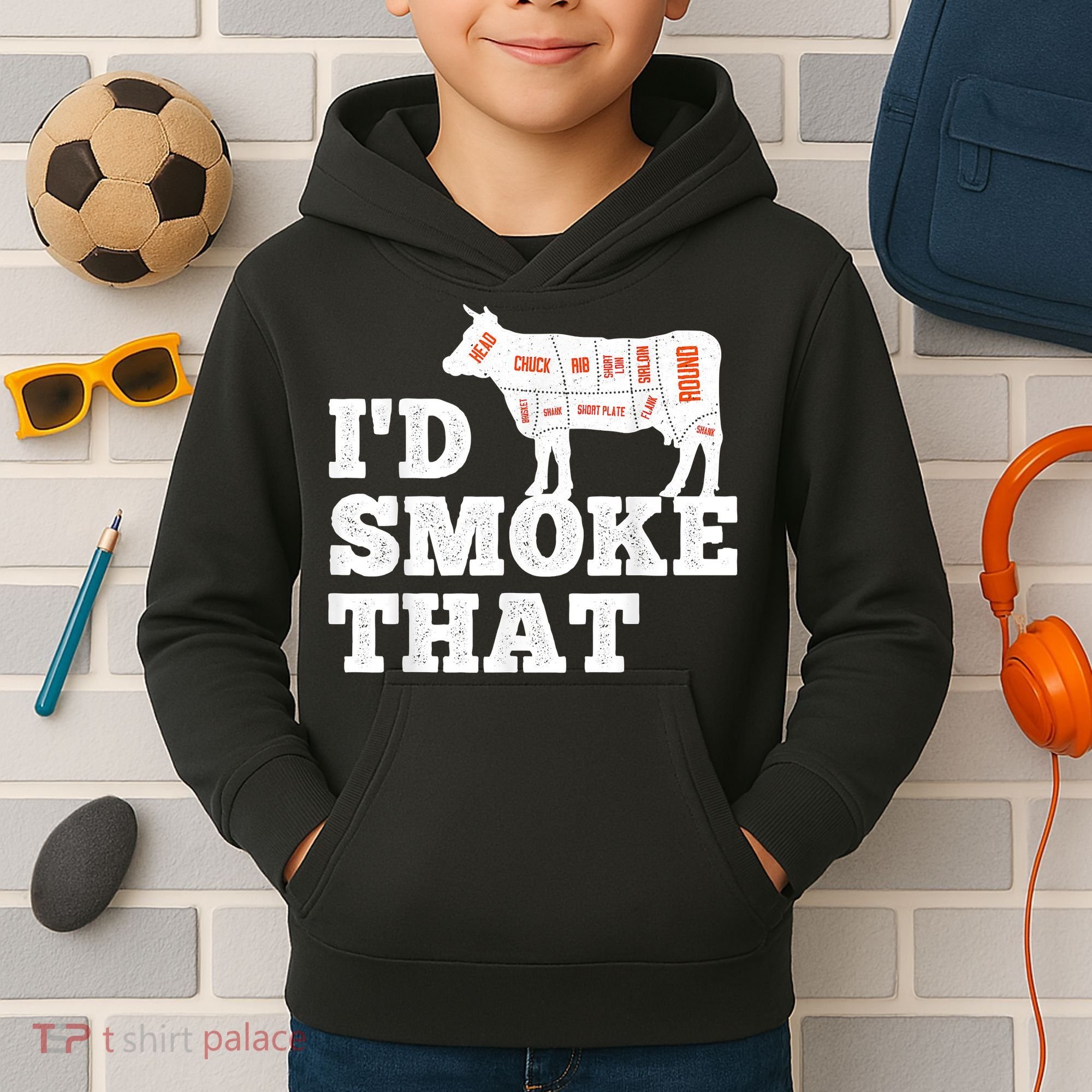 Chef Butcher Cook BBQ I'd Smoke That Funny Barbecue Cow Kids Hoodie
