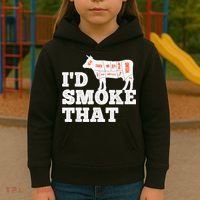 Chef Butcher Cook BBQ I'd Smoke That Funny Barbecue Cow Kids Hoodie thumb 3